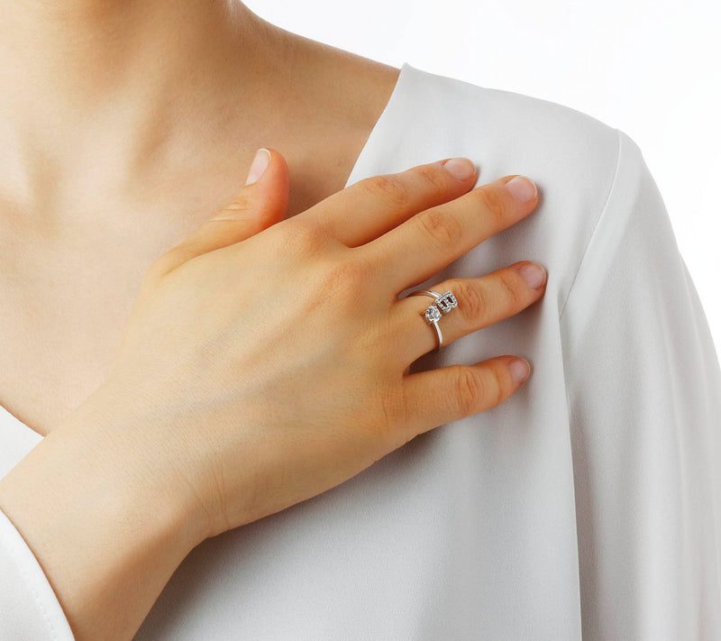Diamonique Bypass Initial Ring, Sterling Silver — View 56