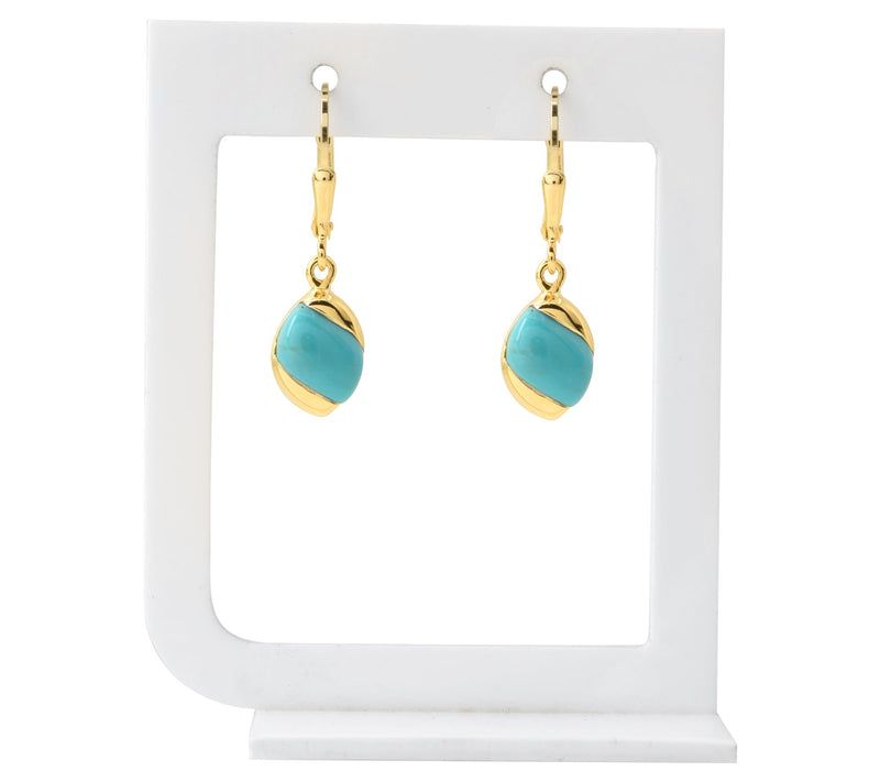 14K Gold Plated Sterling Silver Gem Turquoise Leaf Earring — View 9