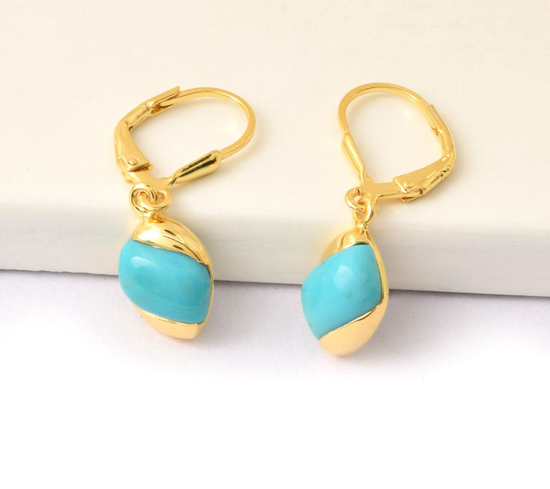 14K Gold Plated Sterling Silver Gem Turquoise Leaf Earring — View 10