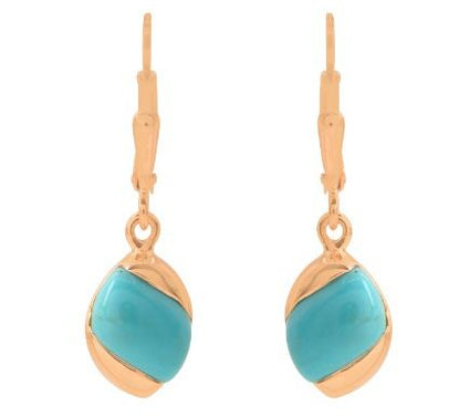 14K Gold Plated Sterling Silver Gem Turquoise Leaf Earring