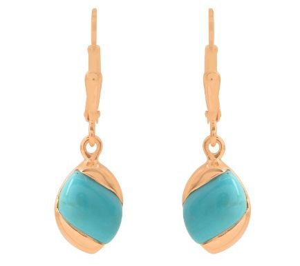 14K Gold Plated Sterling Silver Gem Turquoise Leaf Earring — View 4