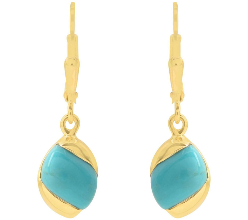 14K Gold Plated Sterling Silver Gem Turquoise Leaf Earring — View 5