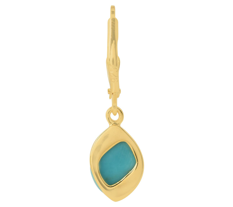 14K Gold Plated Sterling Silver Gem Turquoise Leaf Earring — View 6