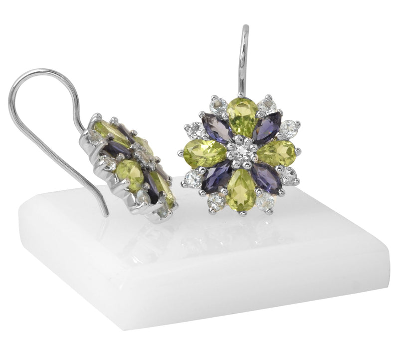 Sterling Silver 6.30 cttw Multi-Gemstone Flower Earrings — View 5
