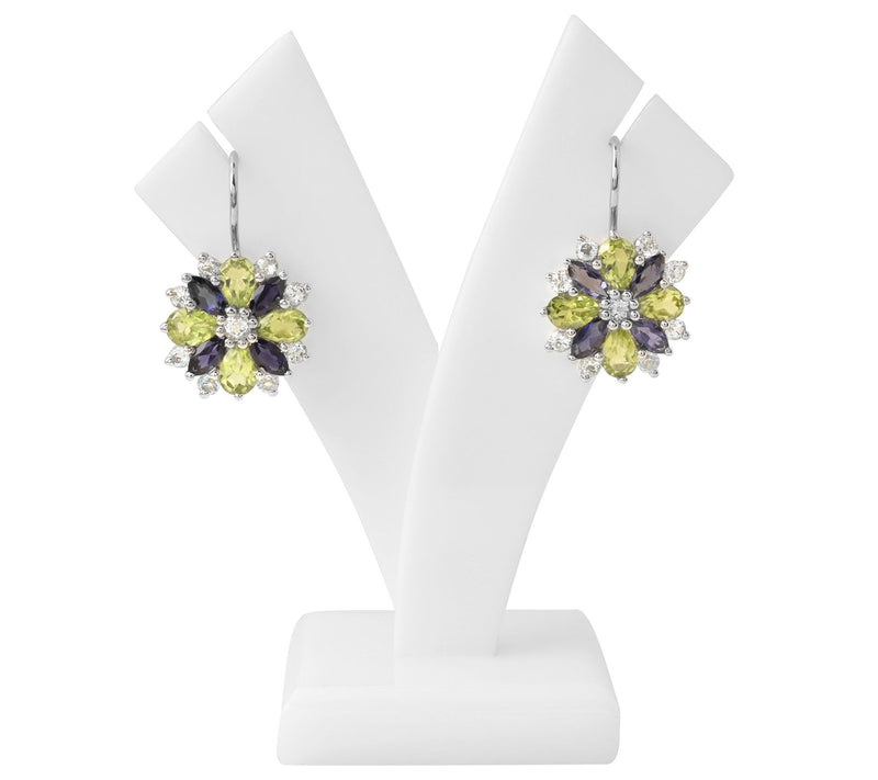 Sterling Silver 6.30 cttw Multi-Gemstone Flower Earrings — View 6