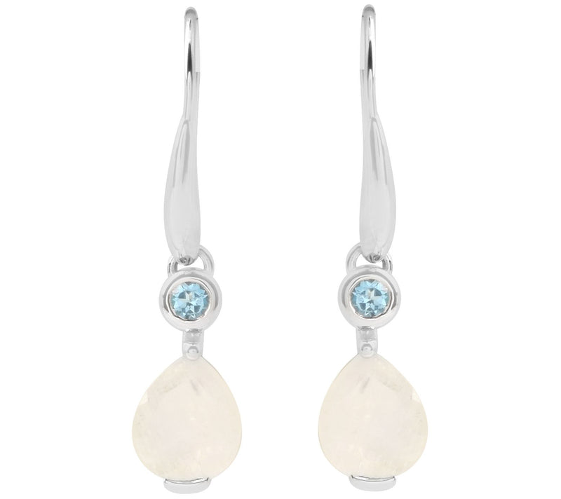 Sterling Silver Moonstone & Swiss Blue Topaz Dangle Earrings — View 3