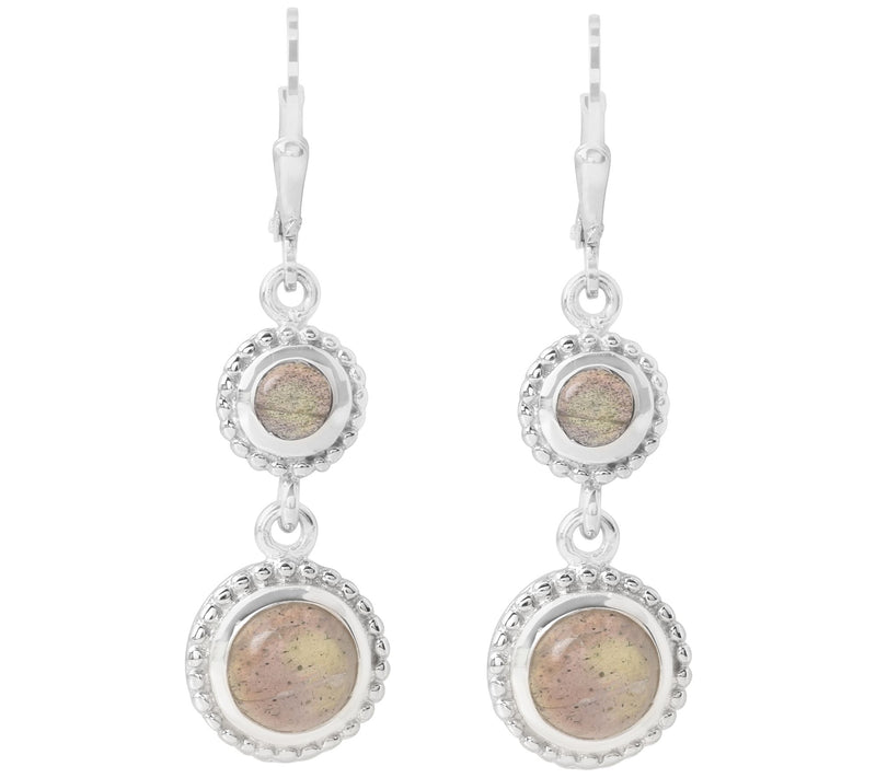 Sterling Silver Two Tier Labradorite Dangle Earrings — View 3