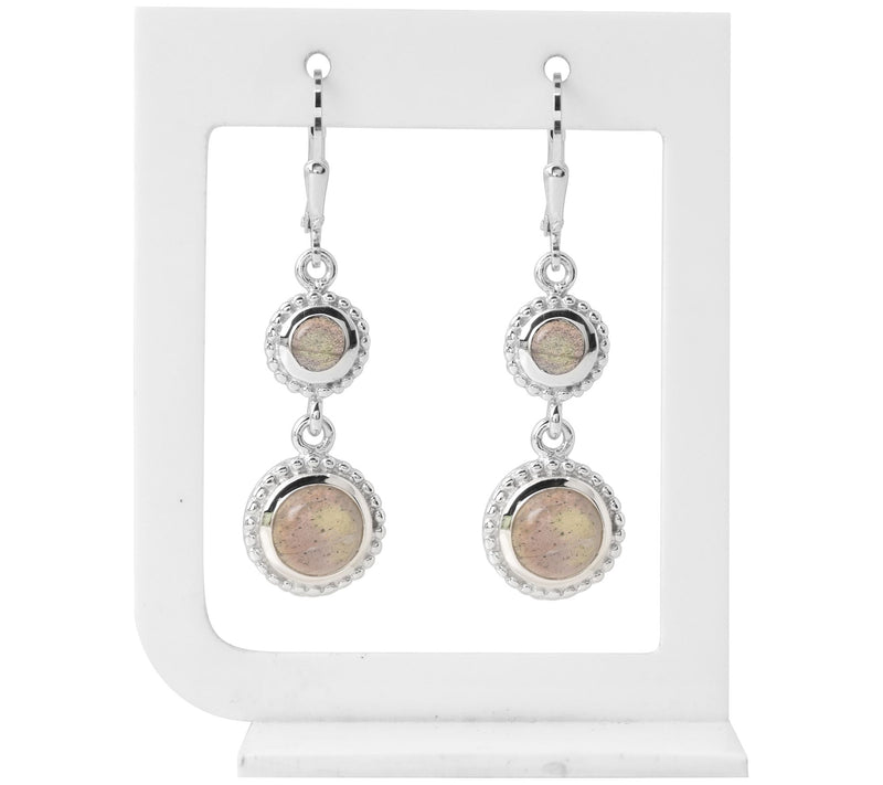 Sterling Silver Two Tier Labradorite Dangle Earrings — View 7