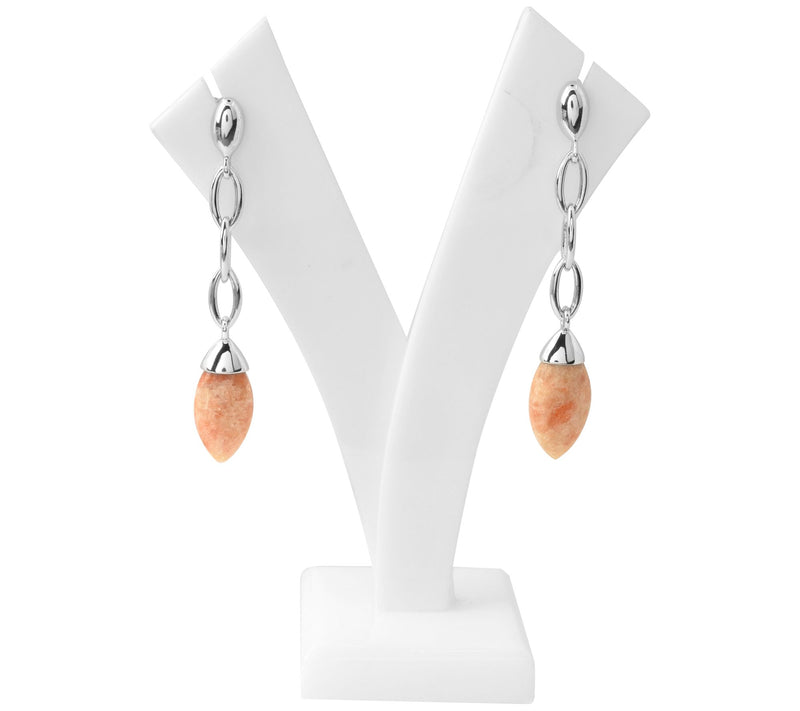 Sterling Silver Sun Stone Bead Drop Earrings — View 4