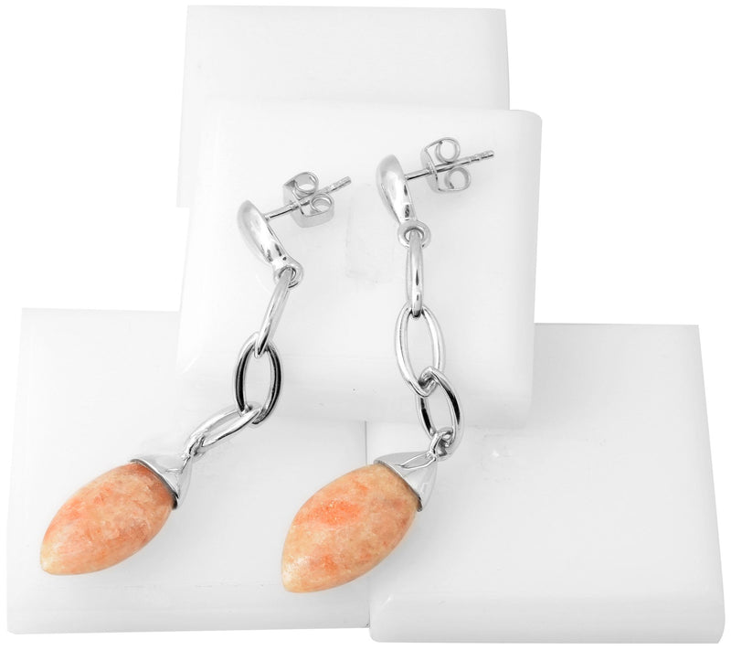 Sterling Silver Sun Stone Bead Drop Earrings — View 8