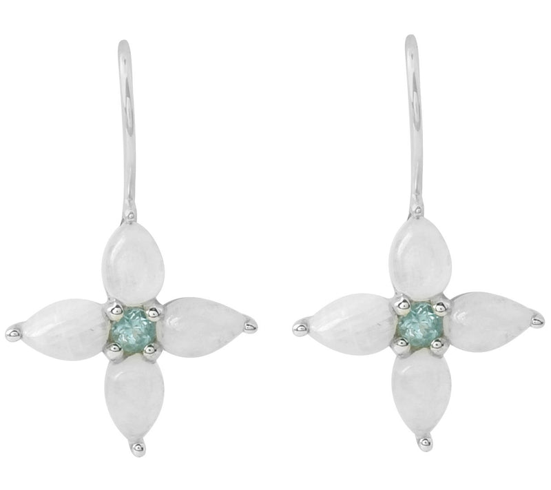 Sterling Silver Moonstone & Blue Topaz Flower Earrings — View 3
