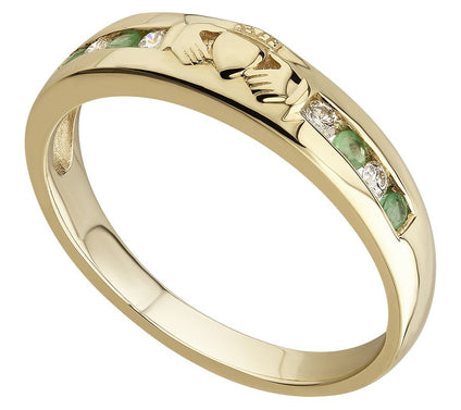 Solvar 14K Gold Diamond & Emerald Claddagh Eternity Ring