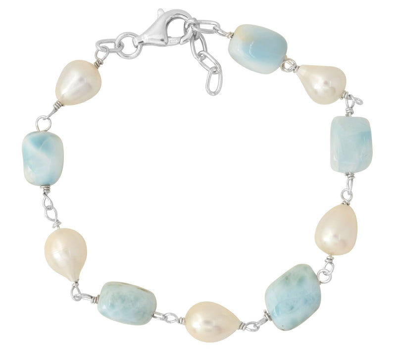 Sterling Silver Larimar Bead & Cultured Pearl Bracelet — View 3