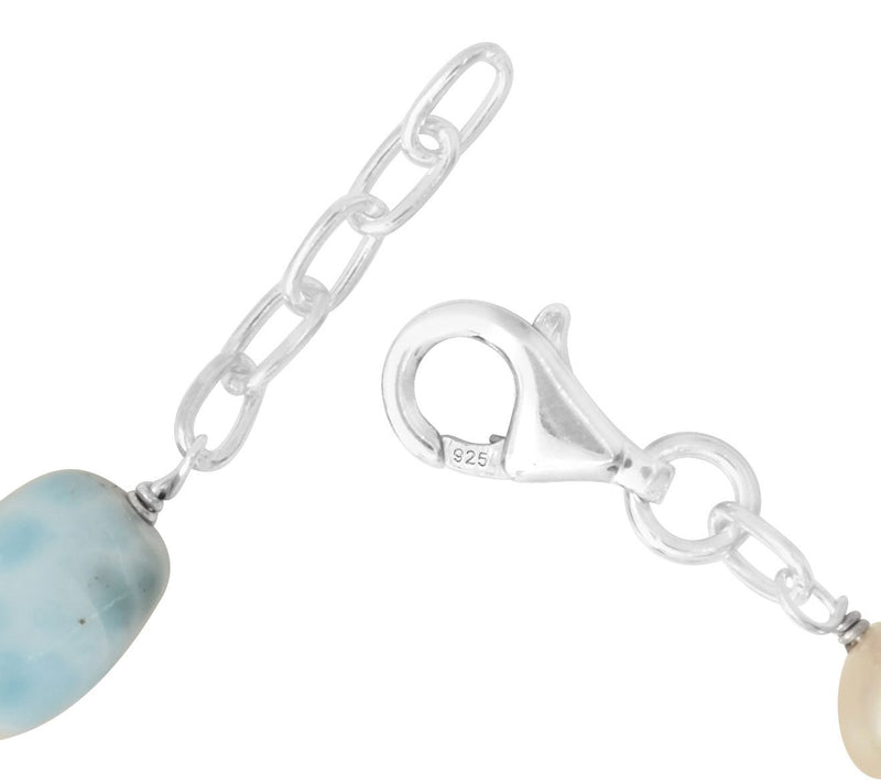 Sterling Silver Larimar Bead & Cultured Pearl Bracelet — View 5