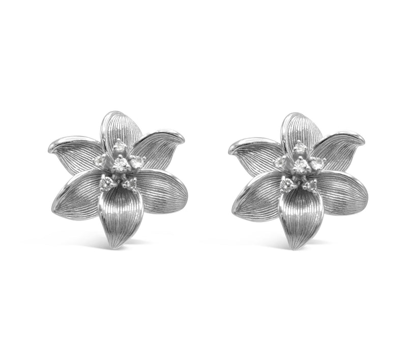 Ariva Sterling Silver White Topaz Full Bloom Fl ower Earrings — View 3
