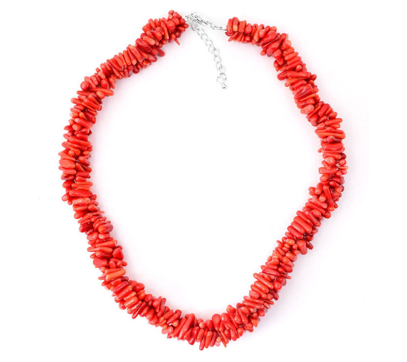 Sterling Silver Red Bamboo Coral Bead Necklace — View 3