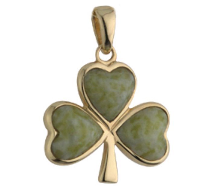 Solvar 14K Gold Connemara Marble Shamrock Pendant — View 3