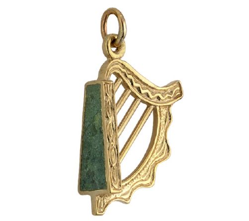 Solvar 14K Gold Connemara Marble Harp Charm — Main view