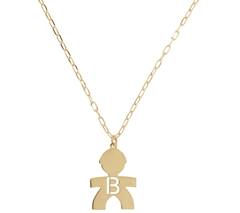 Italian Silver 18K Plated Boy Initial w/ Paperclip Link Chain — View 5
