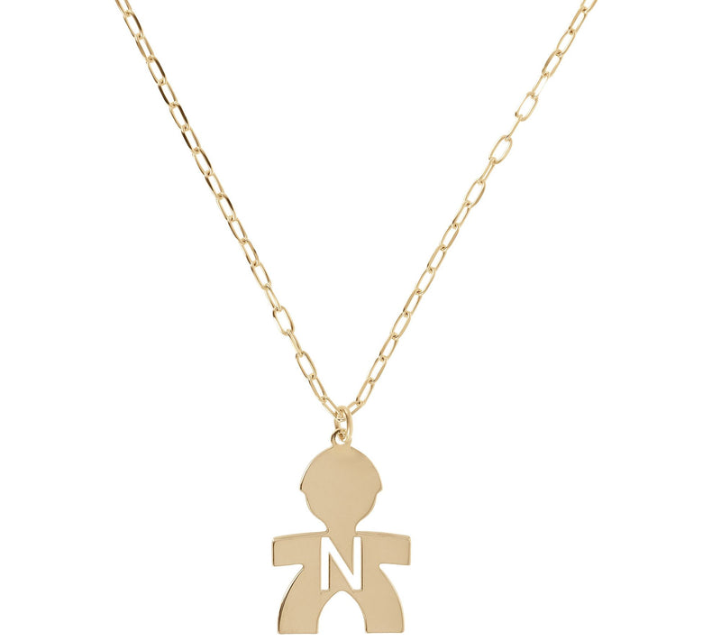 Italian Silver 18K Plated Boy Initial w/ Paperclip Link Chain — View 29
