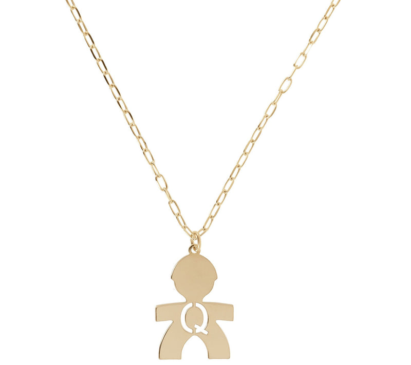 Italian Silver 18K Plated Boy Initial w/ Paperclip Link Chain — View 35