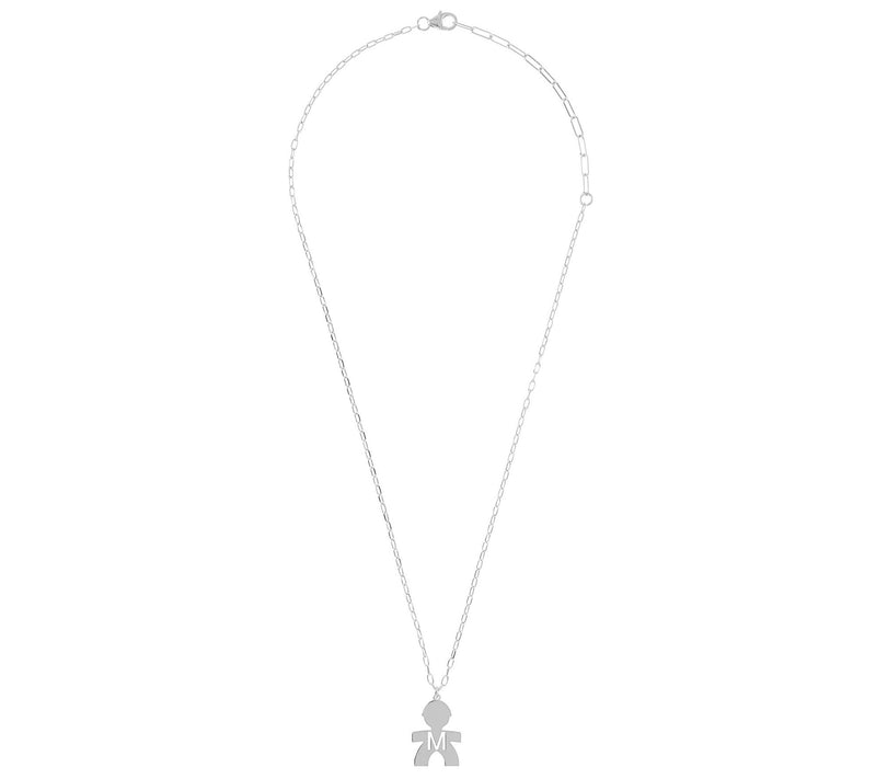 Italian Silver Boy Initial Pendant w/ Papercl ip Link Chain — View 54