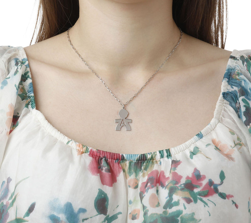 Italian Silver Boy Initial Pendant w/ Papercl ip Link Chain — View 55