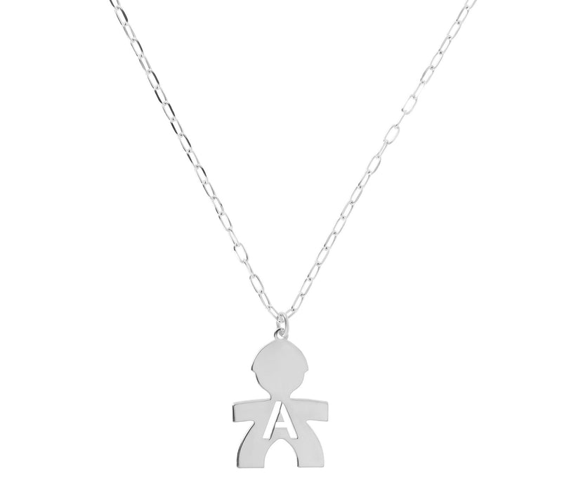 Italian Silver Boy Initial Pendant w/ Papercl ip Link Chain — View 3