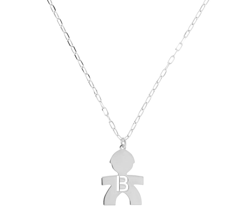 Italian Silver Boy Initial Pendant w/ Papercl ip Link Chain — View 5