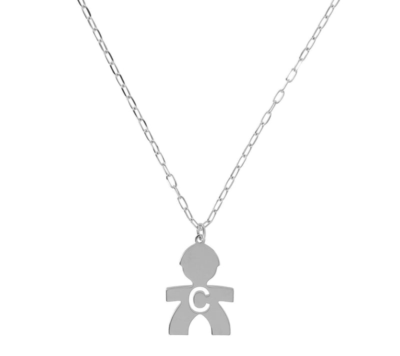 Italian Silver Boy Initial Pendant w/ Papercl ip Link Chain — View 7