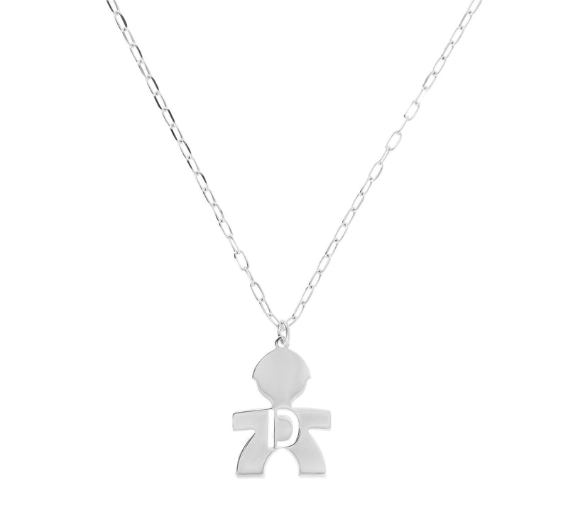 Italian Silver Boy Initial Pendant w/ Papercl ip Link Chain — View 9