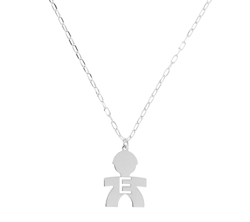 Italian Silver Boy Initial Pendant w/ Papercl ip Link Chain — View 11
