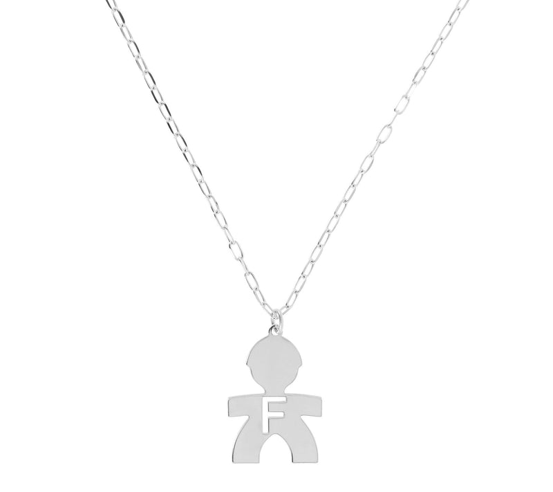 Italian Silver Boy Initial Pendant w/ Papercl ip Link Chain — View 13