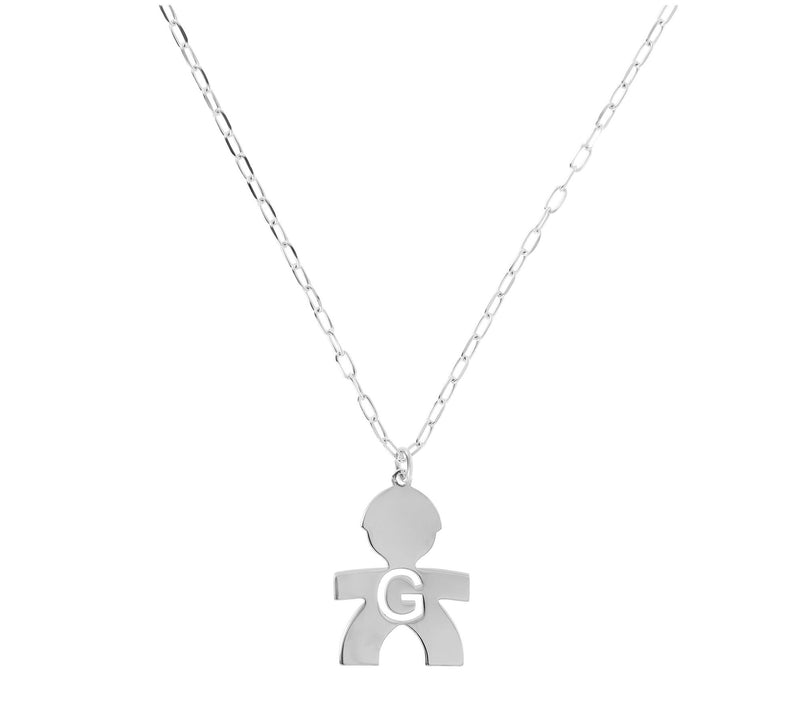 Italian Silver Boy Initial Pendant w/ Papercl ip Link Chain — View 15
