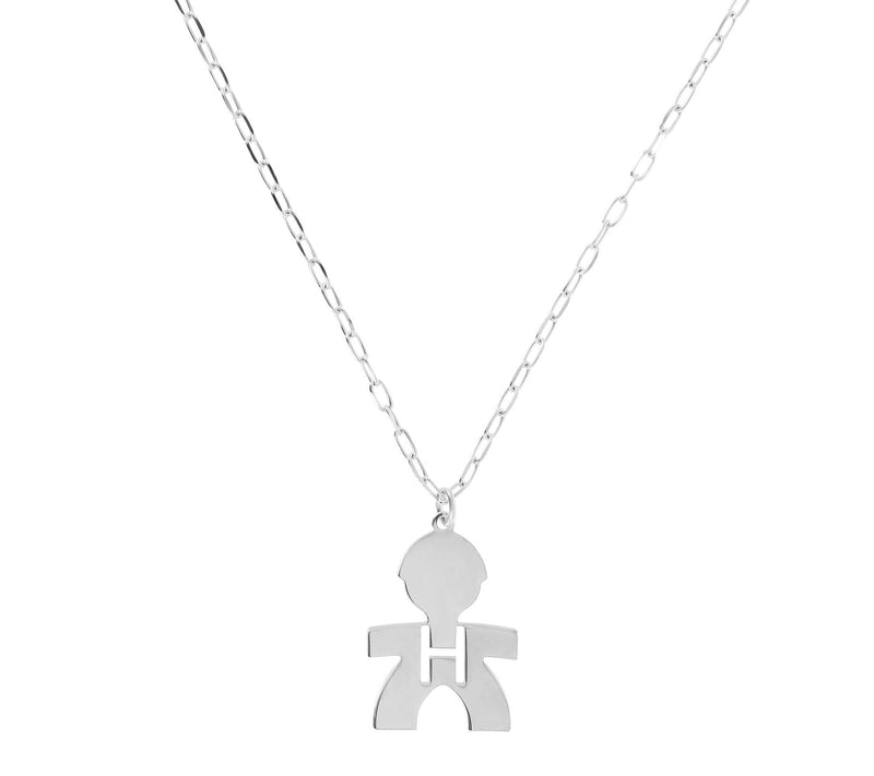 Italian Silver Boy Initial Pendant w/ Papercl ip Link Chain — View 17