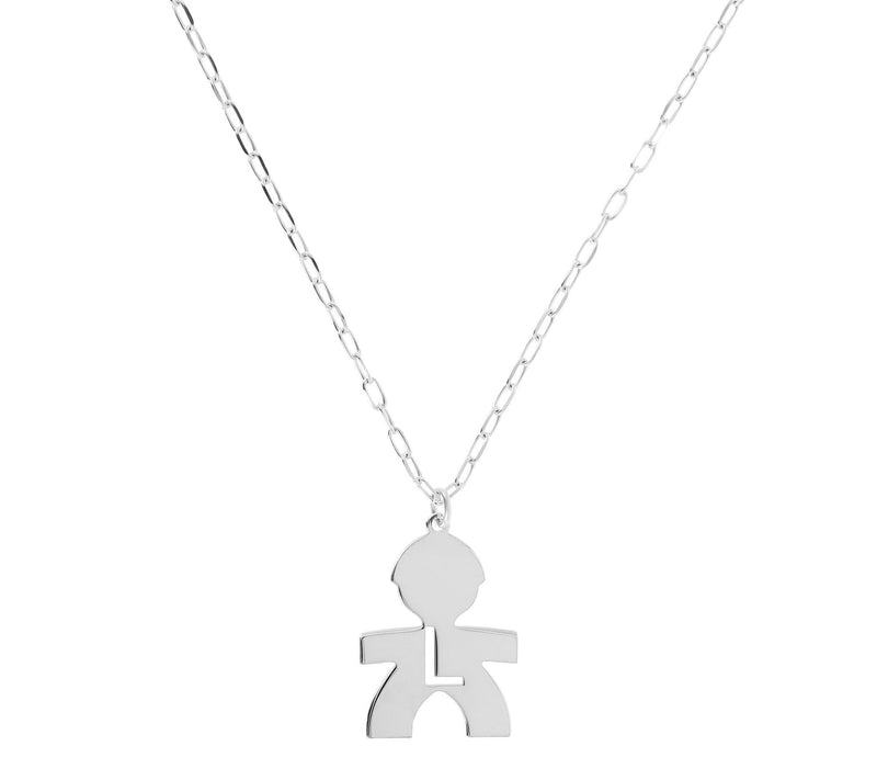 Italian Silver Boy Initial Pendant w/ Papercl ip Link Chain — View 25