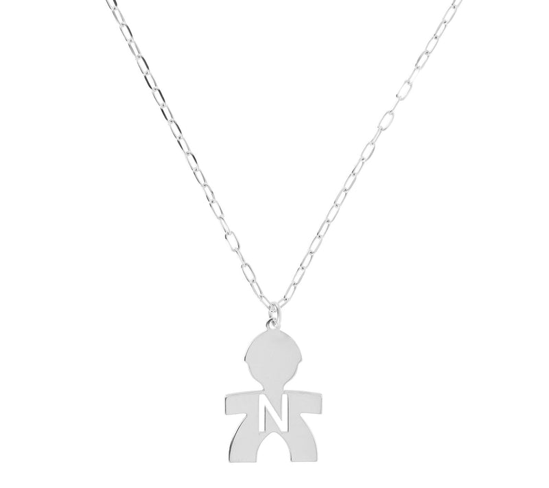 Italian Silver Boy Initial Pendant w/ Papercl ip Link Chain — View 29