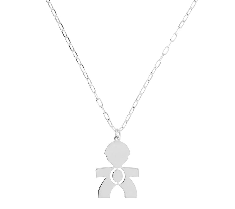 Italian Silver Boy Initial Pendant w/ Papercl ip Link Chain — View 31