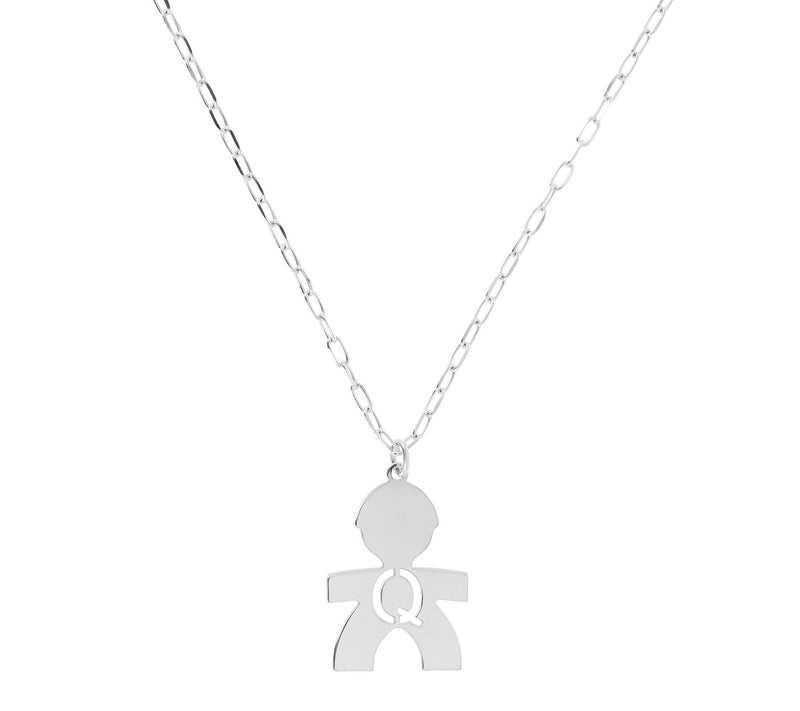 Italian Silver Boy Initial Pendant w/ Papercl ip Link Chain — View 35