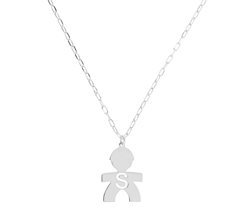 Italian Silver Boy Initial Pendant w/ Papercl ip Link Chain — View 39