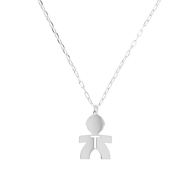 Italian Silver Boy Initial Pendant w/ Papercl ip Link Chain — View 41