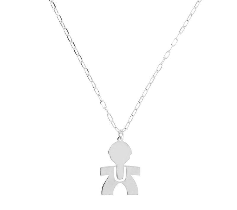Italian Silver Boy Initial Pendant w/ Papercl ip Link Chain — View 43