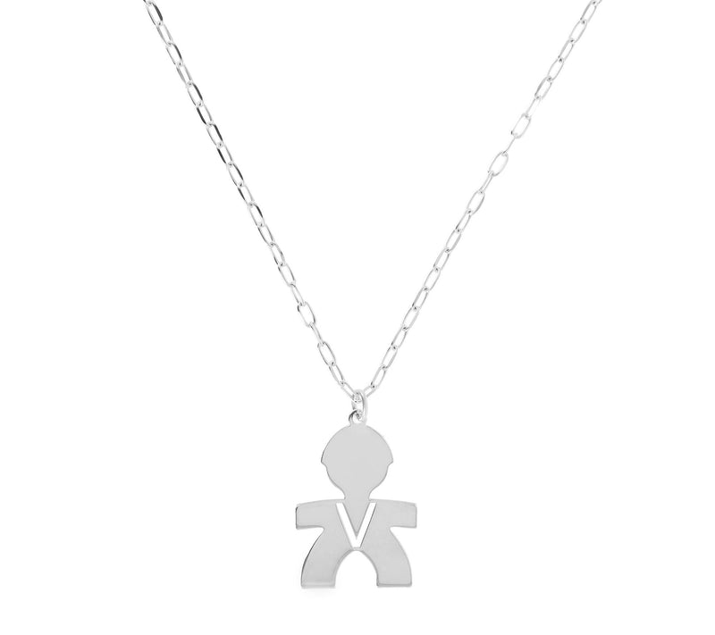 Italian Silver Boy Initial Pendant w/ Papercl ip Link Chain — View 45