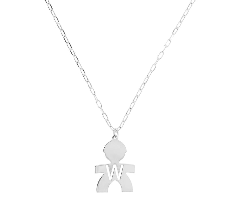 Italian Silver Boy Initial Pendant w/ Papercl ip Link Chain — View 47