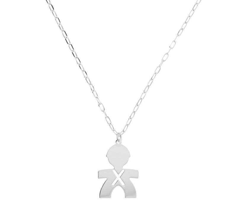 Italian Silver Boy Initial Pendant w/ Papercl ip Link Chain — View 49