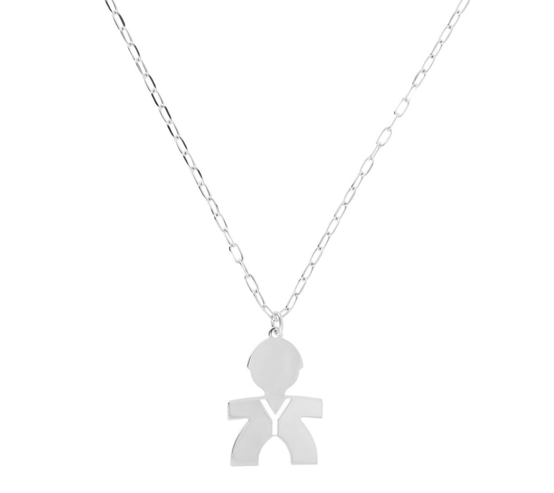 Italian Silver Boy Initial Pendant w/ Papercl ip Link Chain — View 51