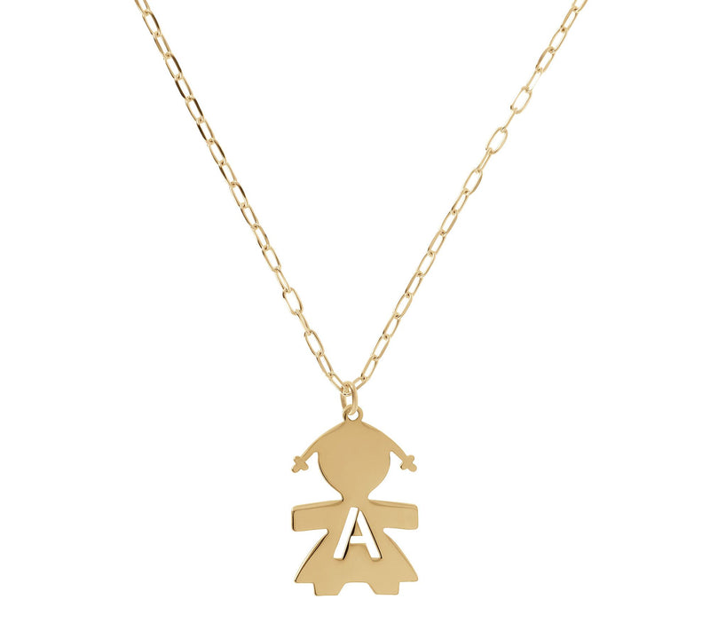 Italian Silver 18K Plated Girl Initial w/ Paperclip Link Chain — View 3