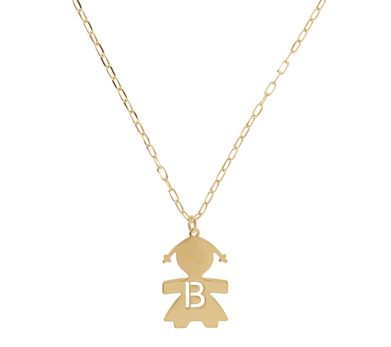 Italian Silver 18K Plated Girl Initial w/ Paperclip Link Chain — View 5