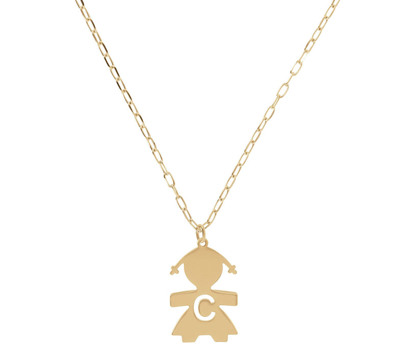 Italian Silver 18K Plated Girl Initial w/ Paperclip Link Chain — View 7