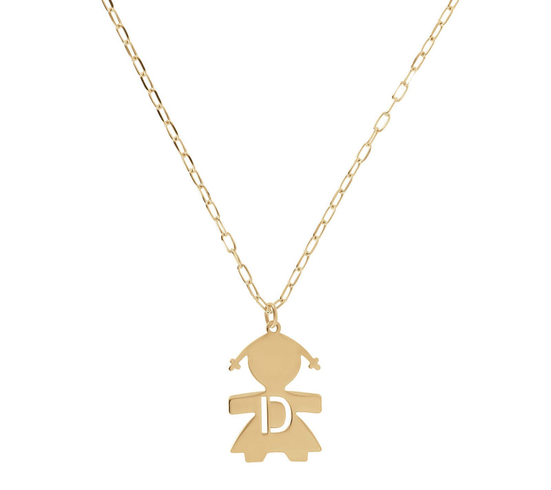 Italian Silver 18K Plated Girl Initial w/ Paperclip Link Chain — View 9